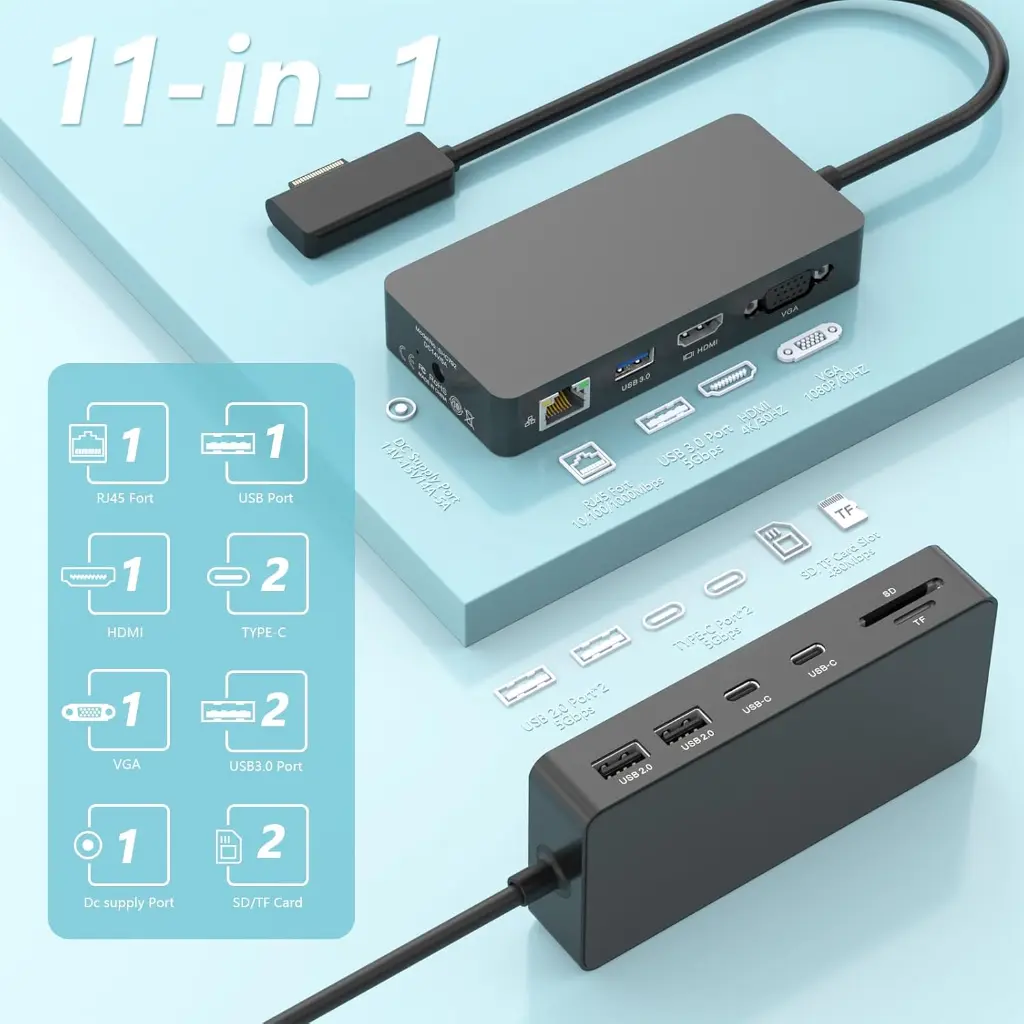 Adaptateur Surface Pro Station d'accueil Surface alimentation HDMI 4K + VGA2.webp