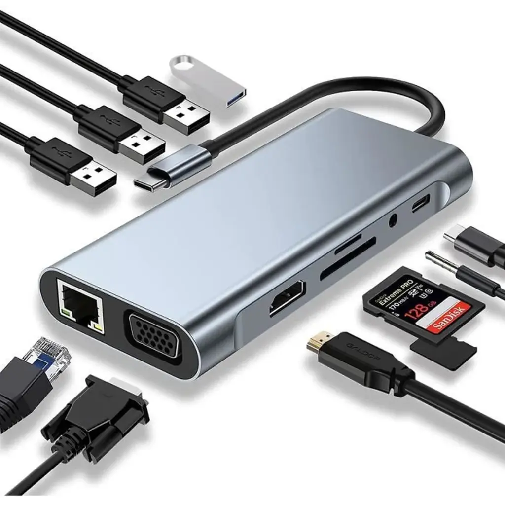 ADAPTATEUR HAYSENSER HUB TYPE C TO 11 SORTIES (usb-hdmi-vga)