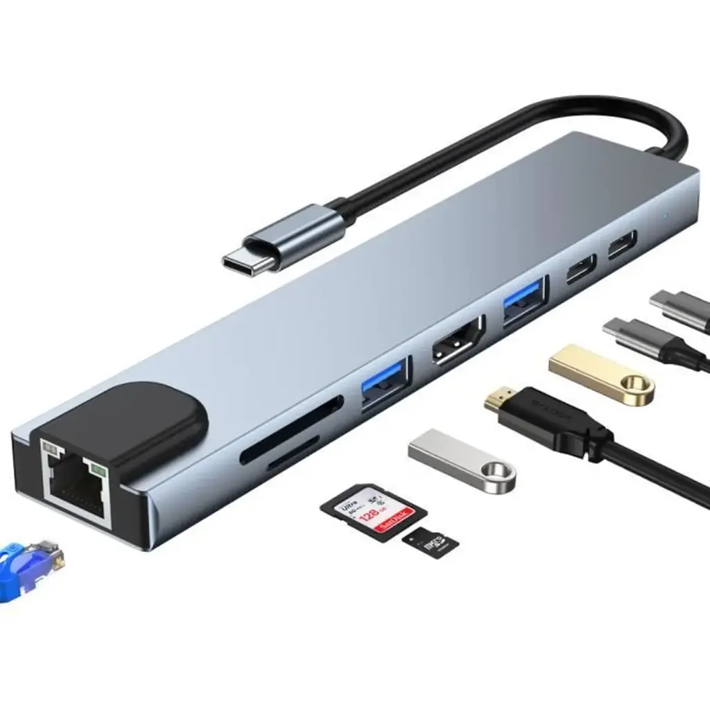 ADAPTATEUR HAYSENSER HUB TYPE C TO 8 SORTIES (usb hdmi)